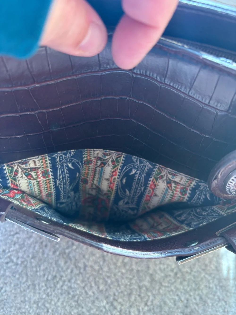 Western Croc Embossed Tote Brown Concho Braided Handle Y2K Cowgirl Purse